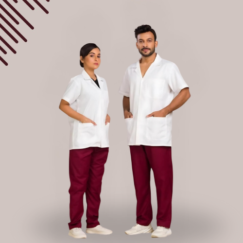 Mahaveer Uniforms - Medical Staff Uniform Set White Maroon